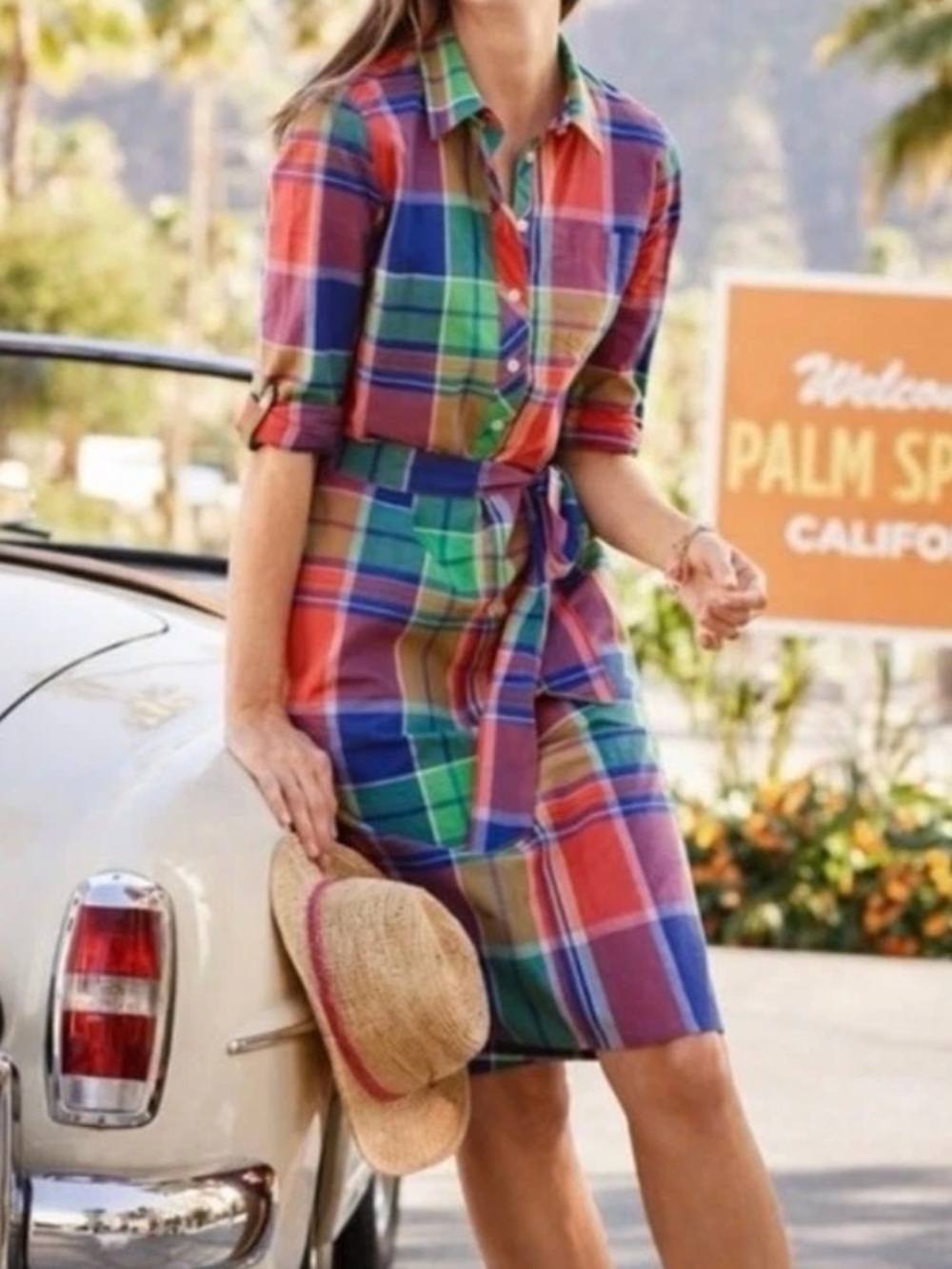 Talbots Plaid Preppy Roll Sleeve Lightweight Pockets Shirt Dress Size 8P NWOT